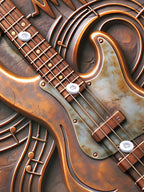 Oceanlyte Men's Short Sleeve Shirt - Bronze Relief Bass Guitar And Musical Notes Print with Chest Pocket
