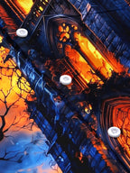 Oceanlyte Men's Halloween Gothic Castle And Bats Print Short Sleeve Shirt with Chest Pocket
