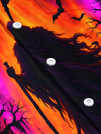 Oceanlyte Men's Short Sleeve Shirt - Halloween Grim Reaper And Jack-o-lanterns In A Graveyard Print with Chest Pocket