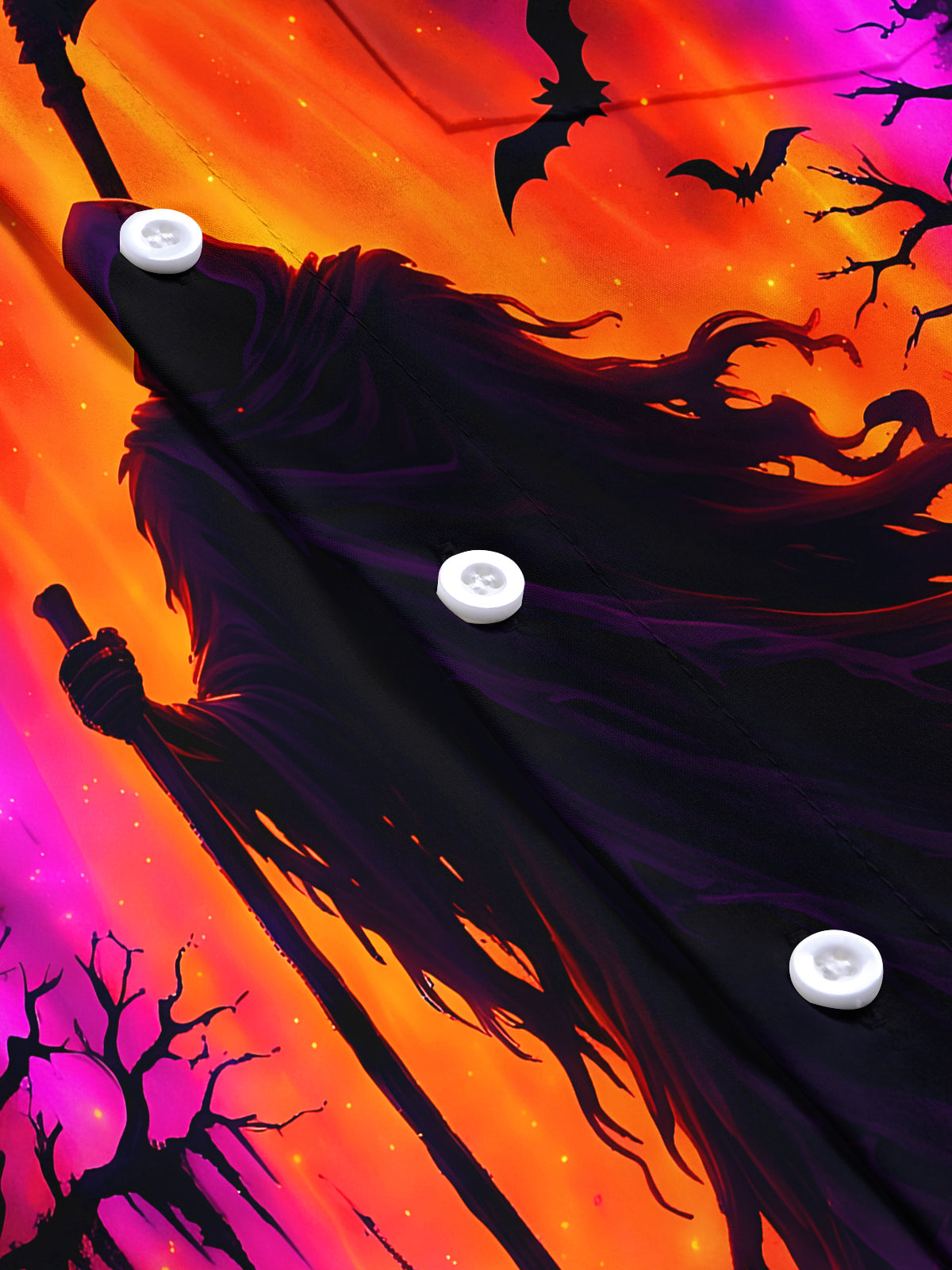 Oceanlyte Men's Short Sleeve Shirt - Halloween Grim Reaper And Jack-o-lanterns In A Graveyard Print with Chest Pocket