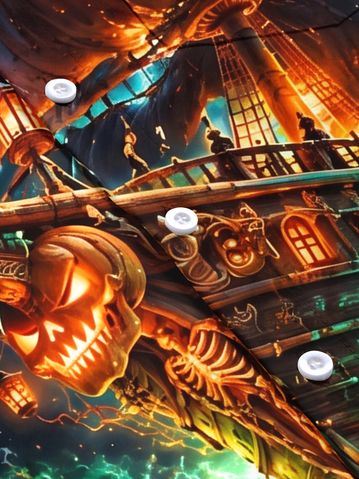 Oceanlyte Men's Graphic Halloween Pumpkin Ghost Ship Print Short Sleeve Shirt with Chest Pocket