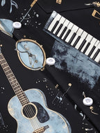 Oceanlyte Men's Hawaiian Musical Instruments Print Short Sleeve Shirt with Chest Pocket