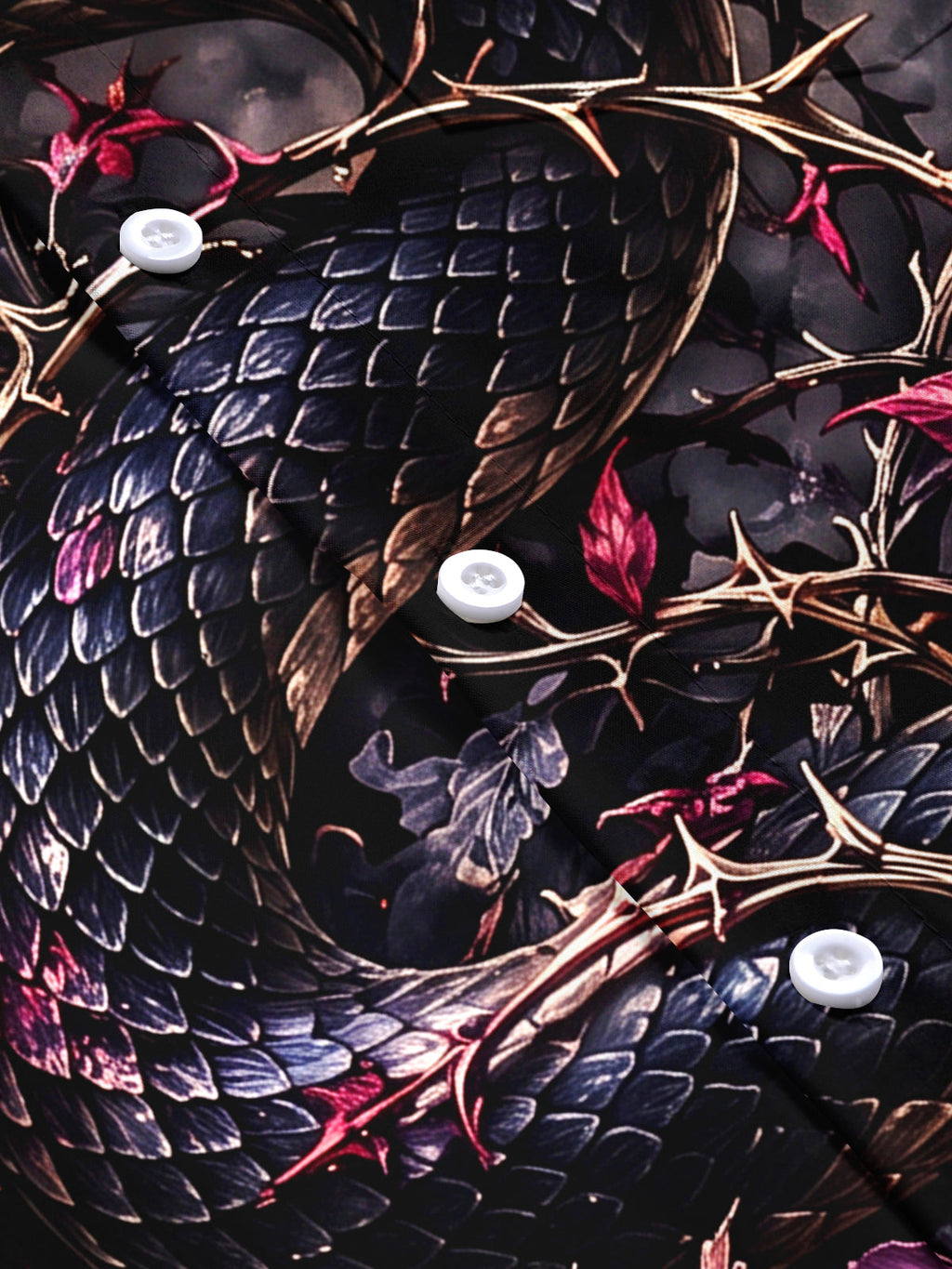Oceanlyte Men's Dark Snake And Purple Flowers With Moon Print Short Sleeve Shirt with Chest Pocket