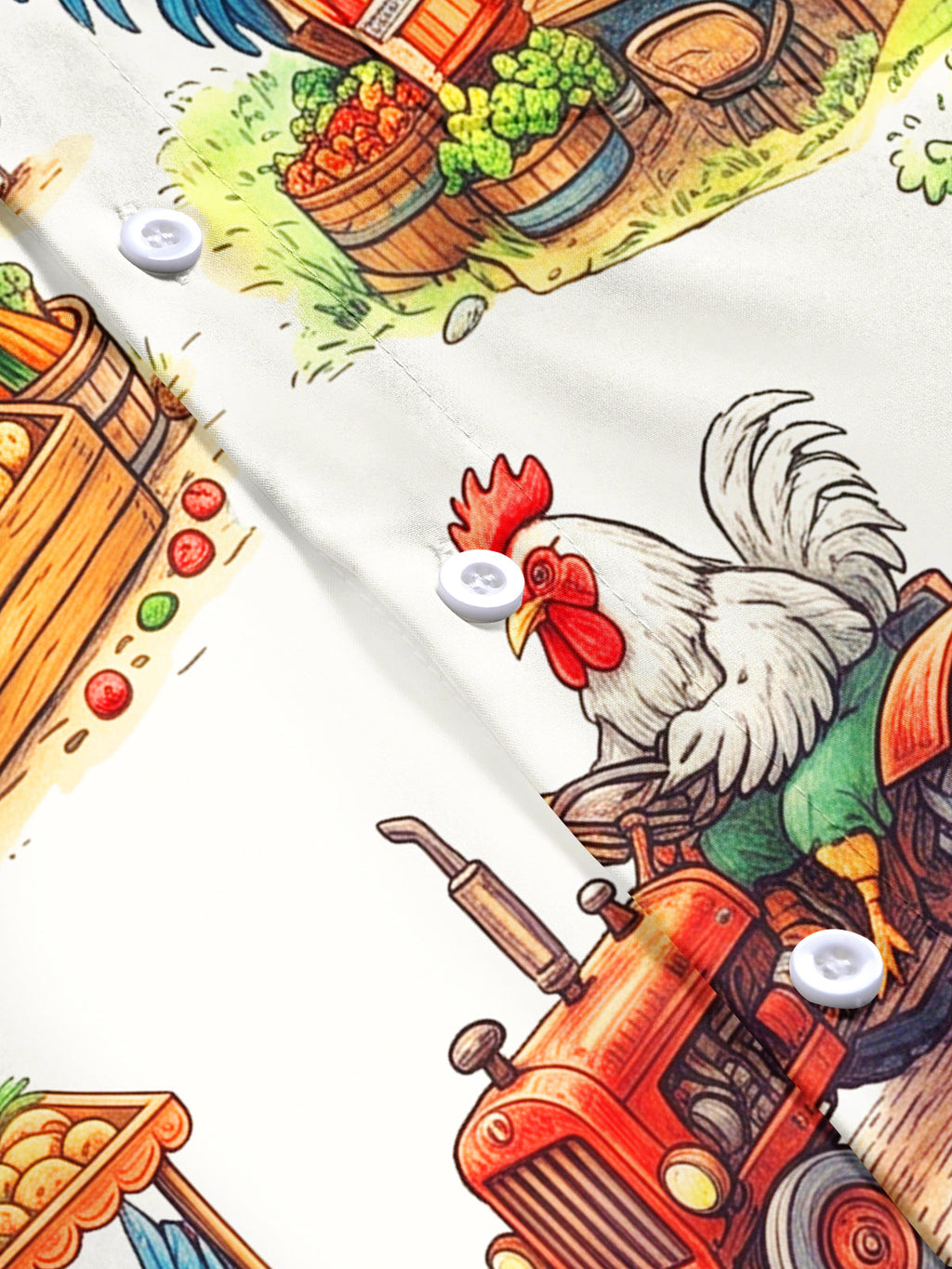 Oceanlyte Men's Hawaiian Rooster Farm Market Scenes Print Short Sleeve Shirt with Chest Pocket