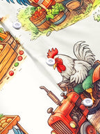 Oceanlyte Men's Hawaiian Rooster Farm Market Scenes Print Short Sleeve Shirt with Chest Pocket