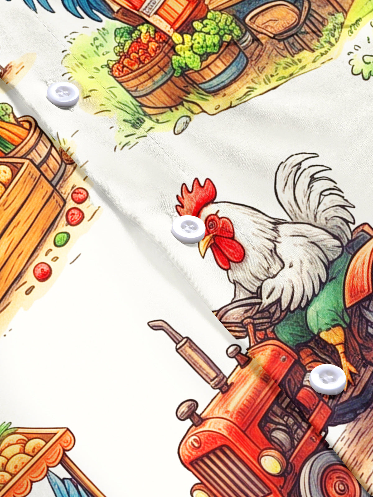 Oceanlyte Men's Hawaiian Rooster Farm Market Scenes Print Short Sleeve Shirt with Chest Pocket
