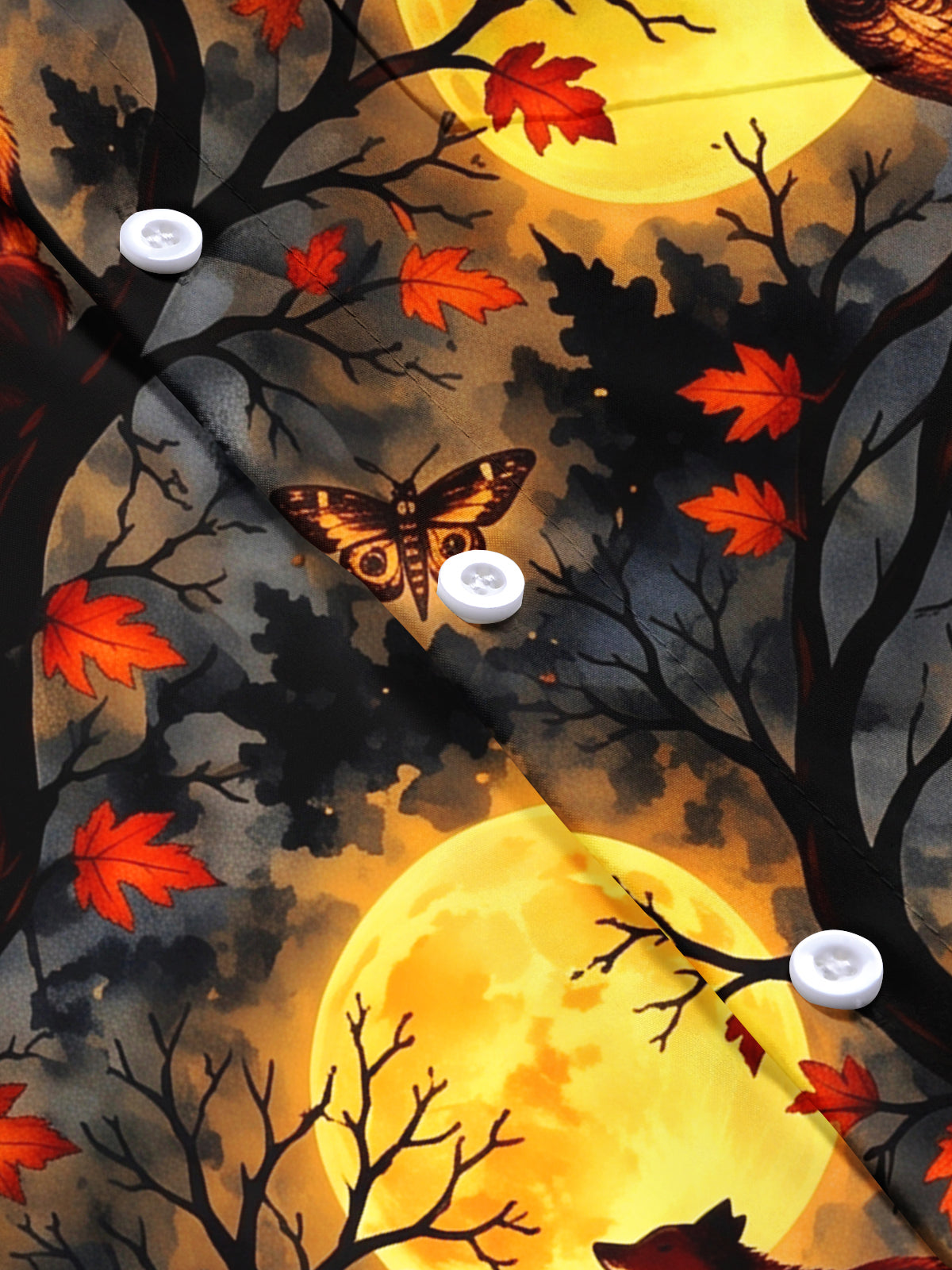 Oceanlyte Men's Short Sleeve Shirt - Halloween Foxes And Owls In Moonlit Forest Print with Chest Pocket