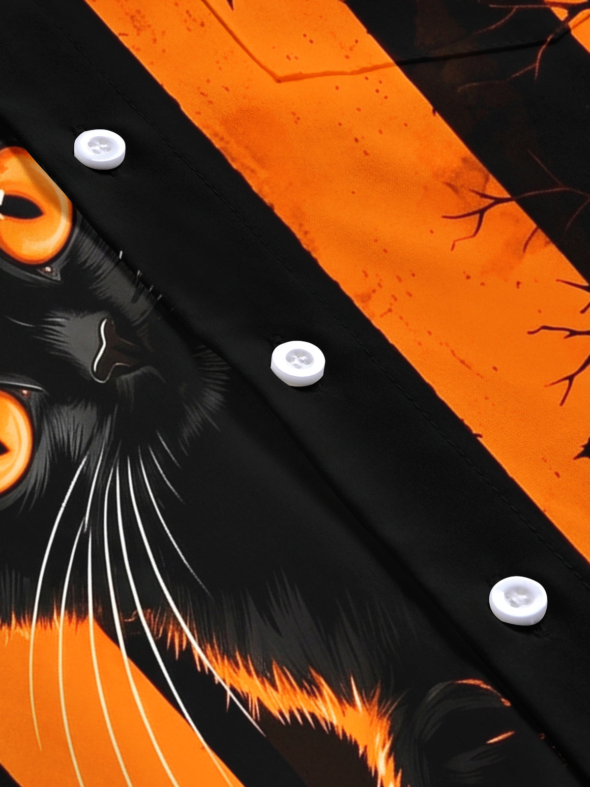 Oceanlyte Men's Black Cat And Halloween Moon With Bats Print Short Sleeve Shirt with Chest Pocket