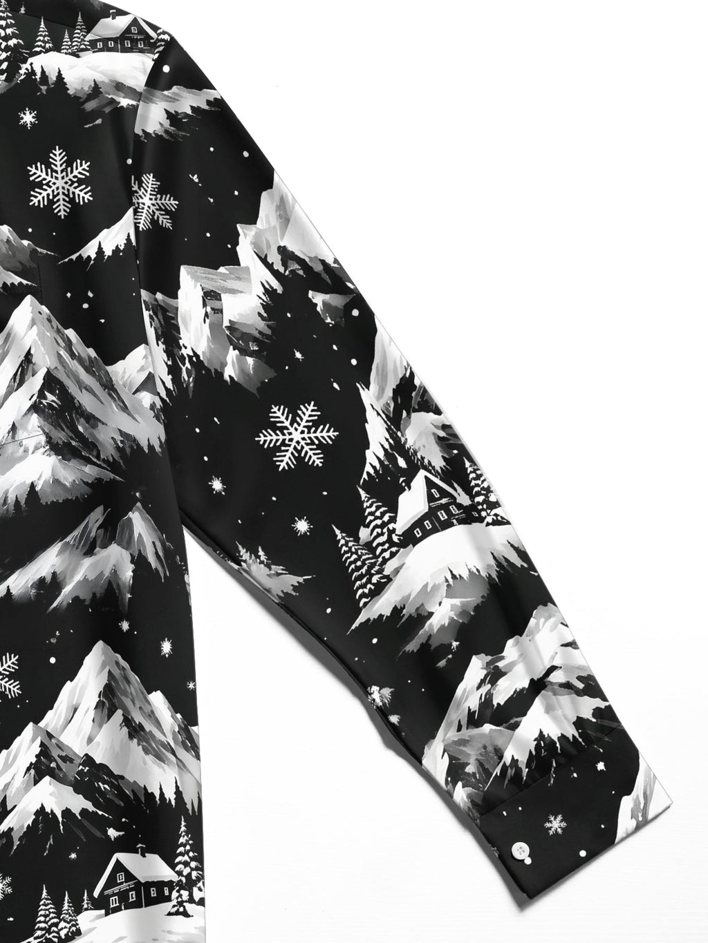 Oceanlyte Men's Printed Snowy Mountains And Cabins Print Long Sleeve Shirt with Chest Pocket