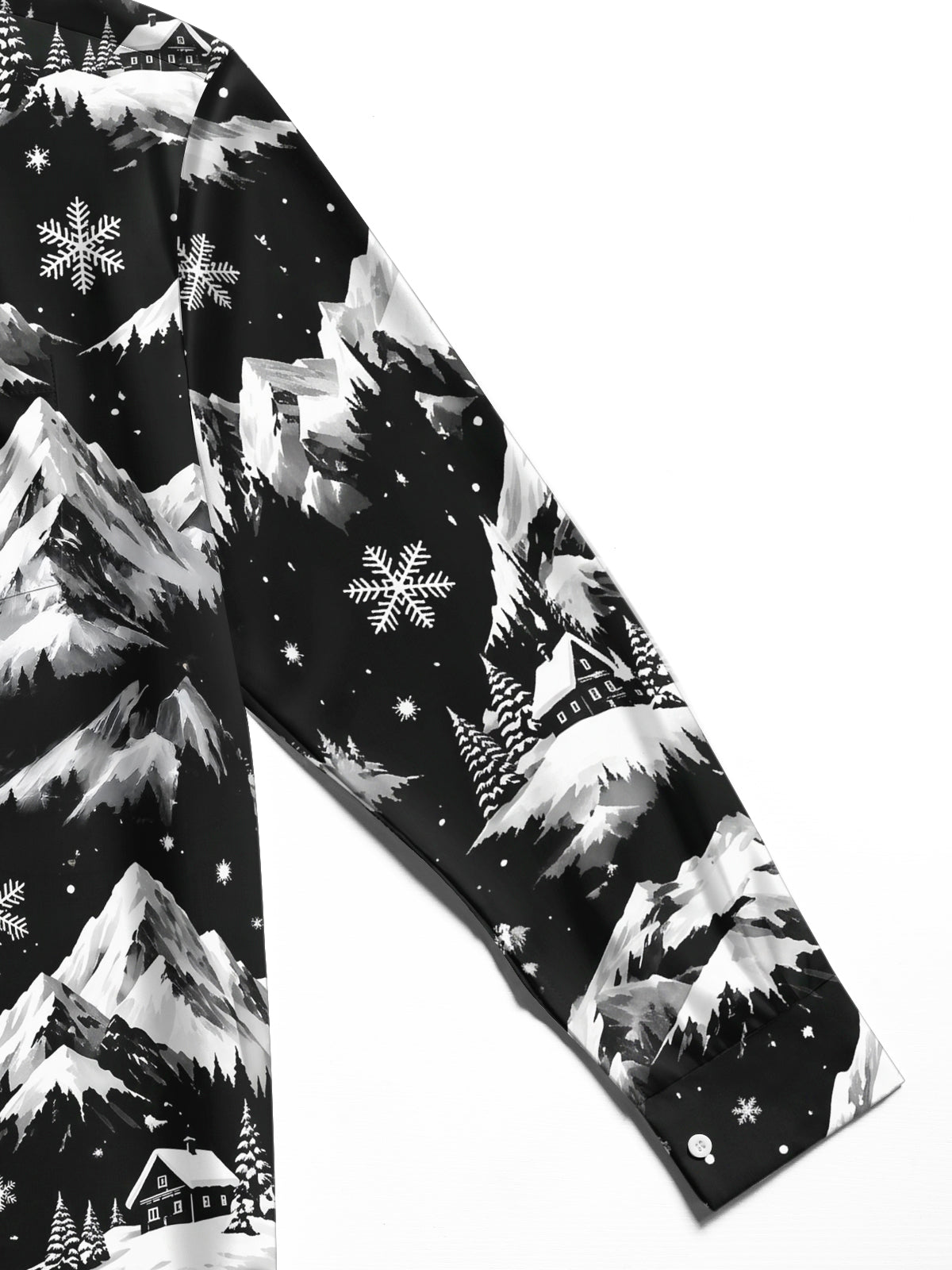 Oceanlyte Men's Printed Snowy Mountains And Cabins Print Long Sleeve Shirt with Chest Pocket