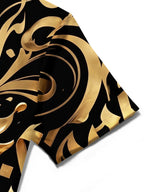Oceanlyte Men's Gold Baroque Scroll And Leaf Pattern Short Sleeve Shirt with Chest Pocket