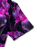 Oceanlyte Men's Hawaiian Purple Iris Flowers Print Short Sleeve Shirt with Chest Pocket