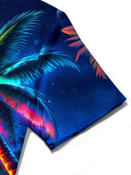 Oceanlyte Men's Palm Tree And Sunset Beach Scene Print Short Sleeve Shirt with Chest Pocket