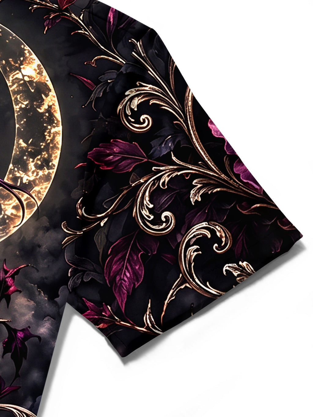 Oceanlyte Men's Dark Snake And Purple Flowers With Moon Print Short Sleeve Shirt with Chest Pocket