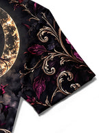 Oceanlyte Men's Dark Snake And Purple Flowers With Moon Print Short Sleeve Shirt with Chest Pocket