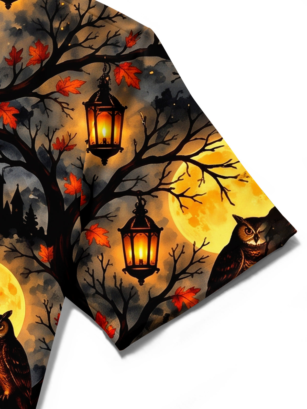 Oceanlyte Men's Short Sleeve Shirt - Halloween Foxes And Owls In Moonlit Forest Print with Chest Pocket