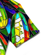 Oceanlyte Men's Hawaiian Stained Glass Cucumber Pattern Short Sleeve Shirt with Chest Pocket