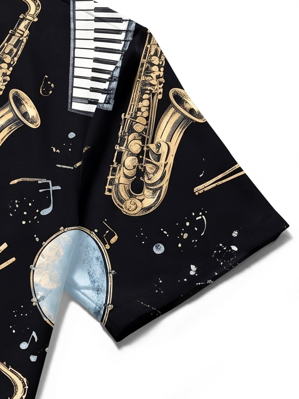Oceanlyte Men's Hawaiian Musical Instruments Print Short Sleeve Shirt with Chest Pocket