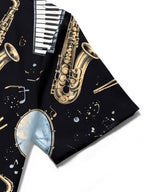 Oceanlyte Men's Hawaiian Musical Instruments Print Short Sleeve Shirt with Chest Pocket