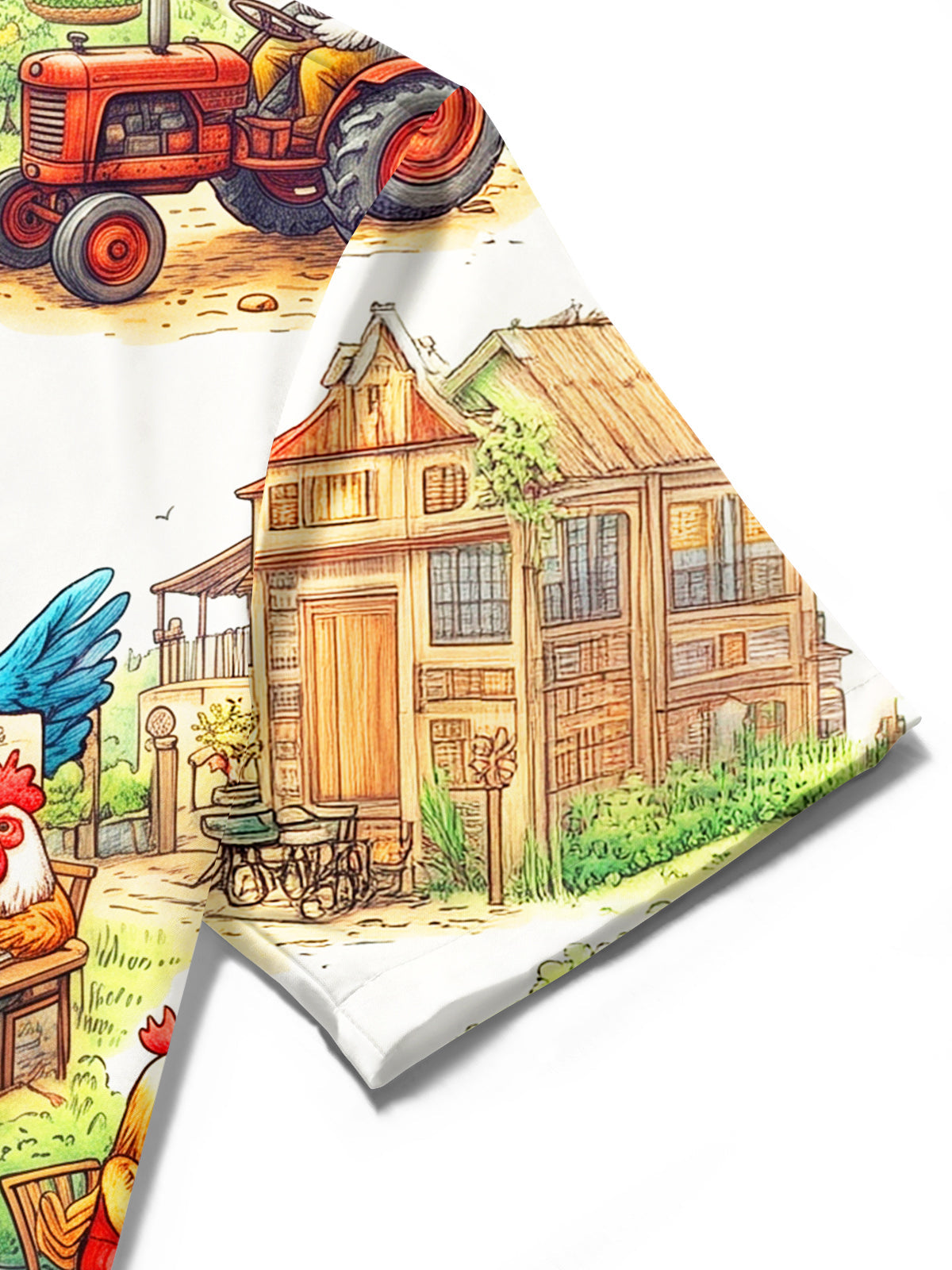 Oceanlyte Men's Hawaiian Rooster Farm Market Scenes Print Short Sleeve Shirt with Chest Pocket