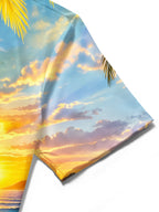 Oceanlyte Men's Short Sleeve Shirt - Beach Sunset Scenery With Palm Trees And Hibiscus Flowers Print with Chest Pocket