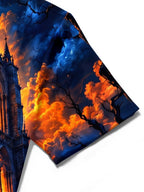 Oceanlyte Men's Halloween Gothic Castle And Bats Print Short Sleeve Shirt with Chest Pocket