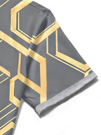 Oceanlyte Men's Patterned Geometric Hexagon Pattern Short Sleeve Shirt with Chest Pocket