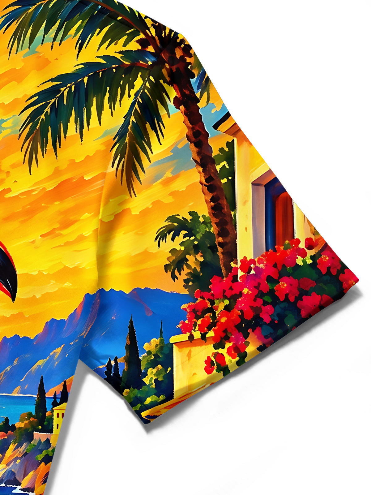 Oceanlyte Men's Toucan And Palm Tree Sunset Landscape Print Short Sleeve Shirt with Chest Pocket