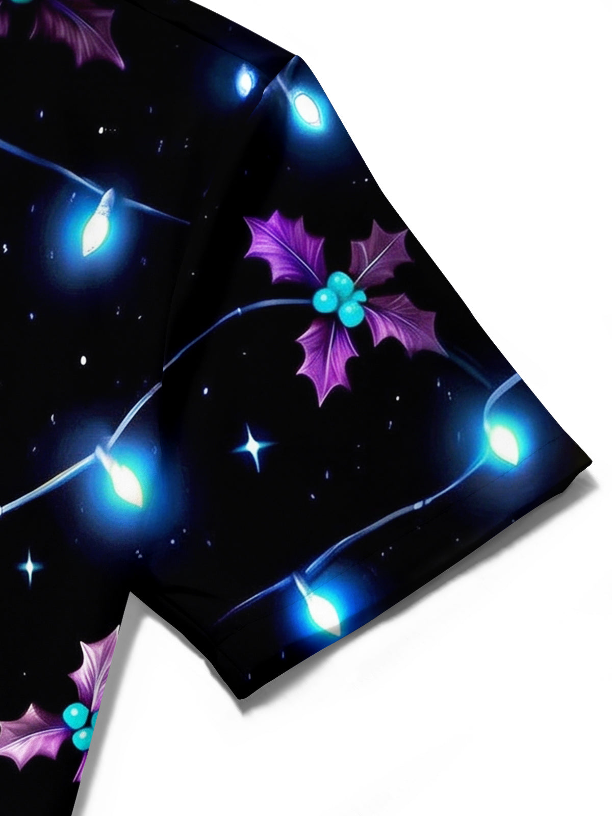 Oceanlyte Men's Short Sleeve Shirt - Christmas Light Strings And Holly Leaves Print with Chest Pocket
