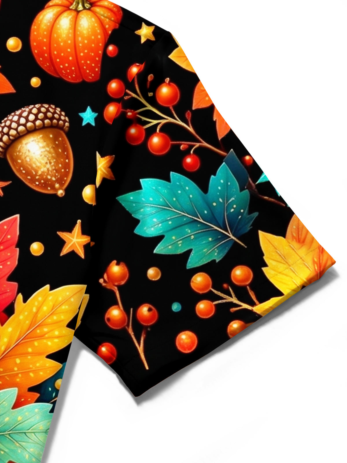 Oceanlyte Men's Short Sleeve Stand Collar Shirt - Hedgehog Holding A Pumpkin With Autumn Leaves Print with Chest Pocket