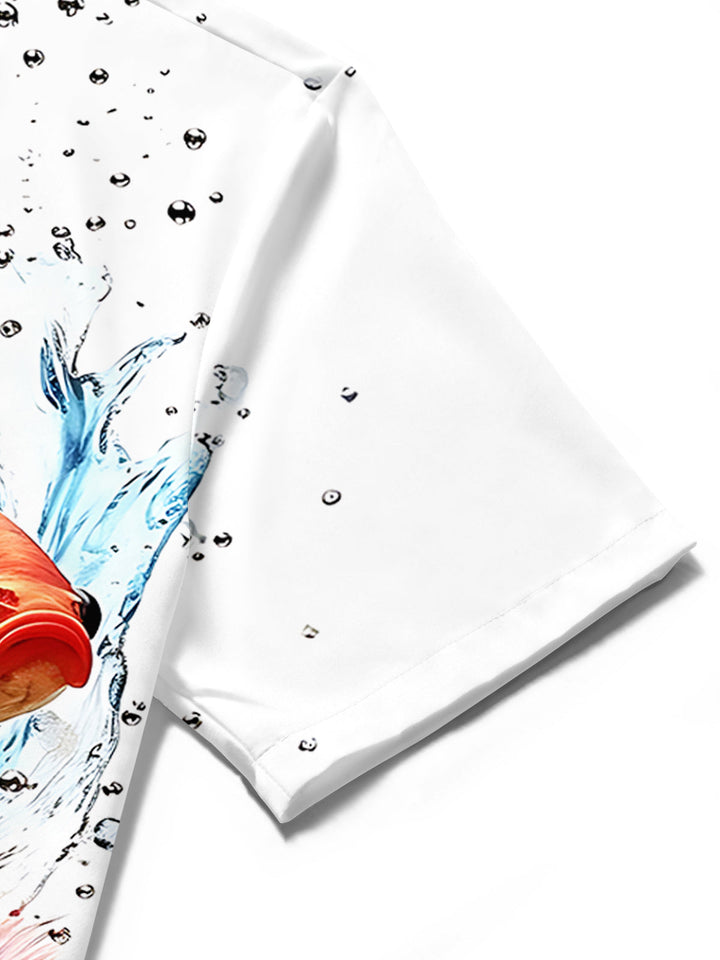 Oceanlyte Men's Hawaiian Goldfish Splash Print Short Sleeve Shirt with Chest Pocket