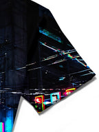 Oceanlyte Men's Printed Neon City Street Night Scene Print Short Sleeve Shirt with Chest Pocket