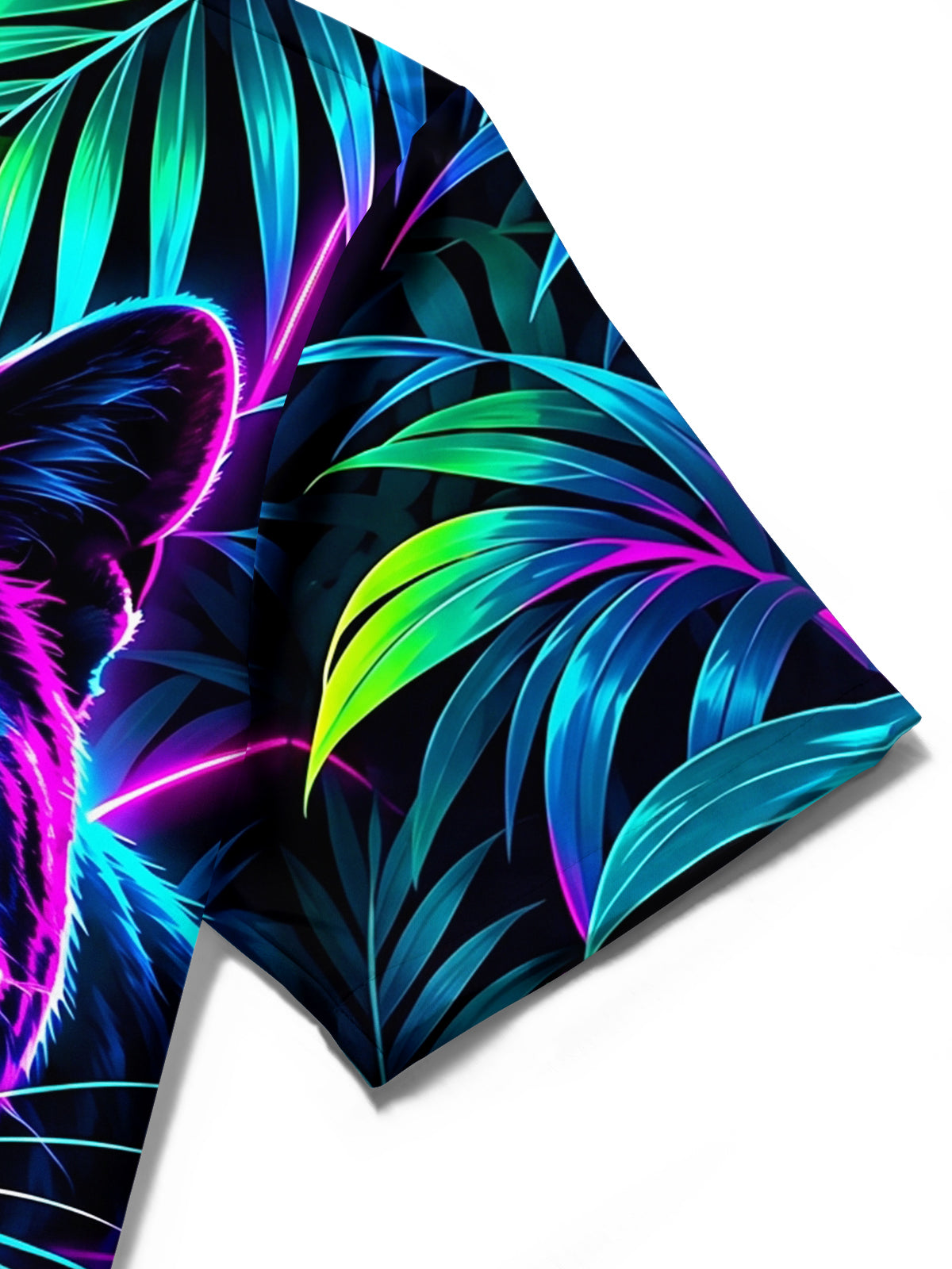Oceanlyte Men's Neon Black Panther And Tropical Leaves Print Short Sleeve Shirt with Chest Pocket