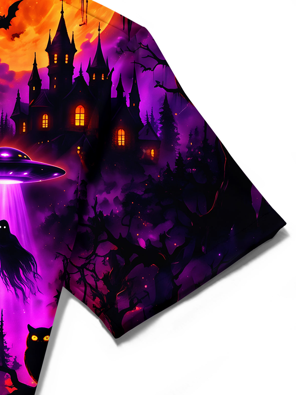 Oceanlyte Men's Short Sleeve Shirt - Halloween Grim Reaper And Jack-o-lanterns In A Graveyard Print with Chest Pocket