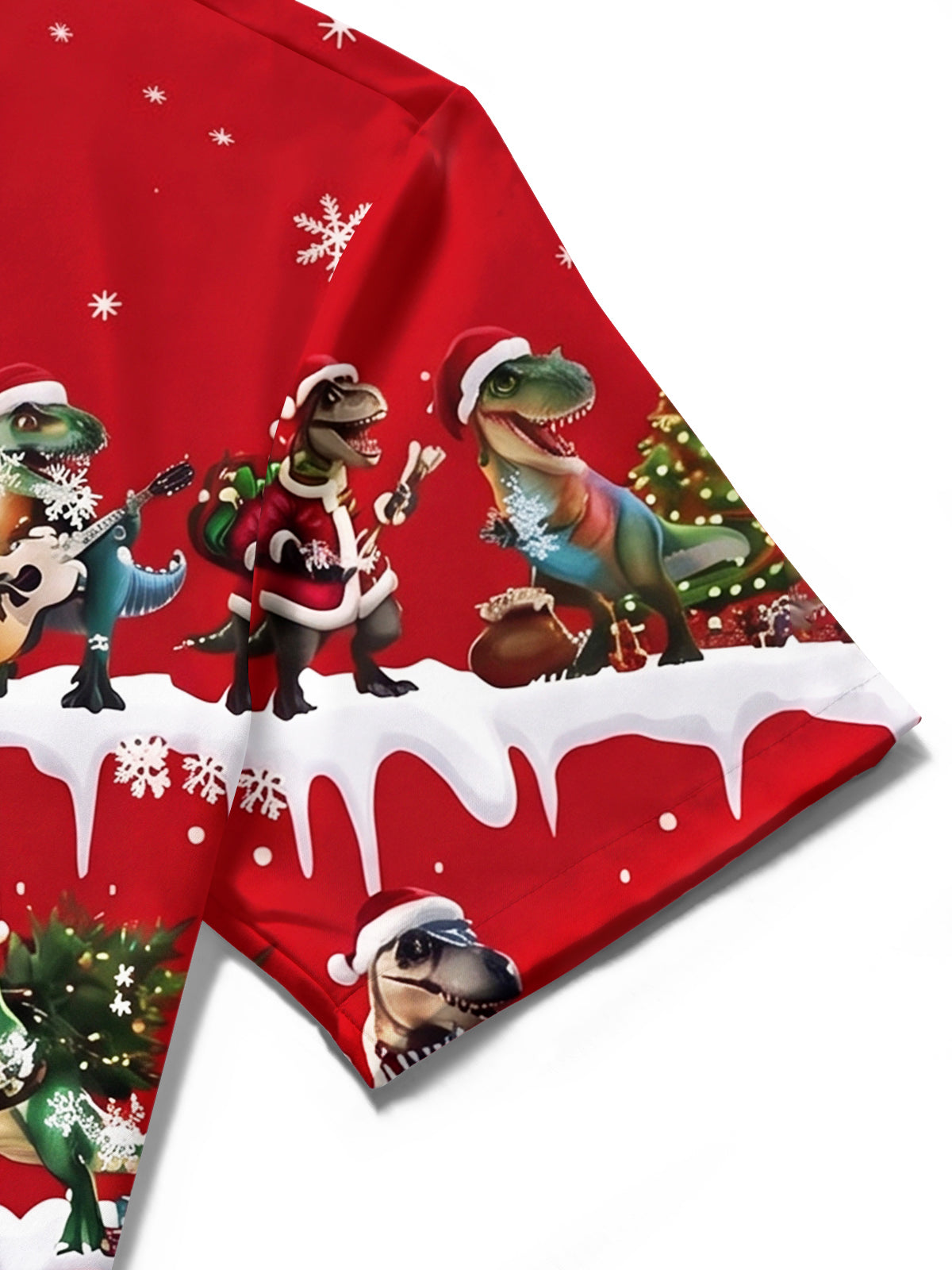 Oceanlyte Men's Hawaiian Christmas Dinosaur Print Short Sleeve Shirt with Chest Pocket