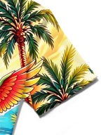 Oceanlyte Men's Short Sleeve Shirt - Flamingo And Parrot With Tropical Plants Print with Chest Pocket