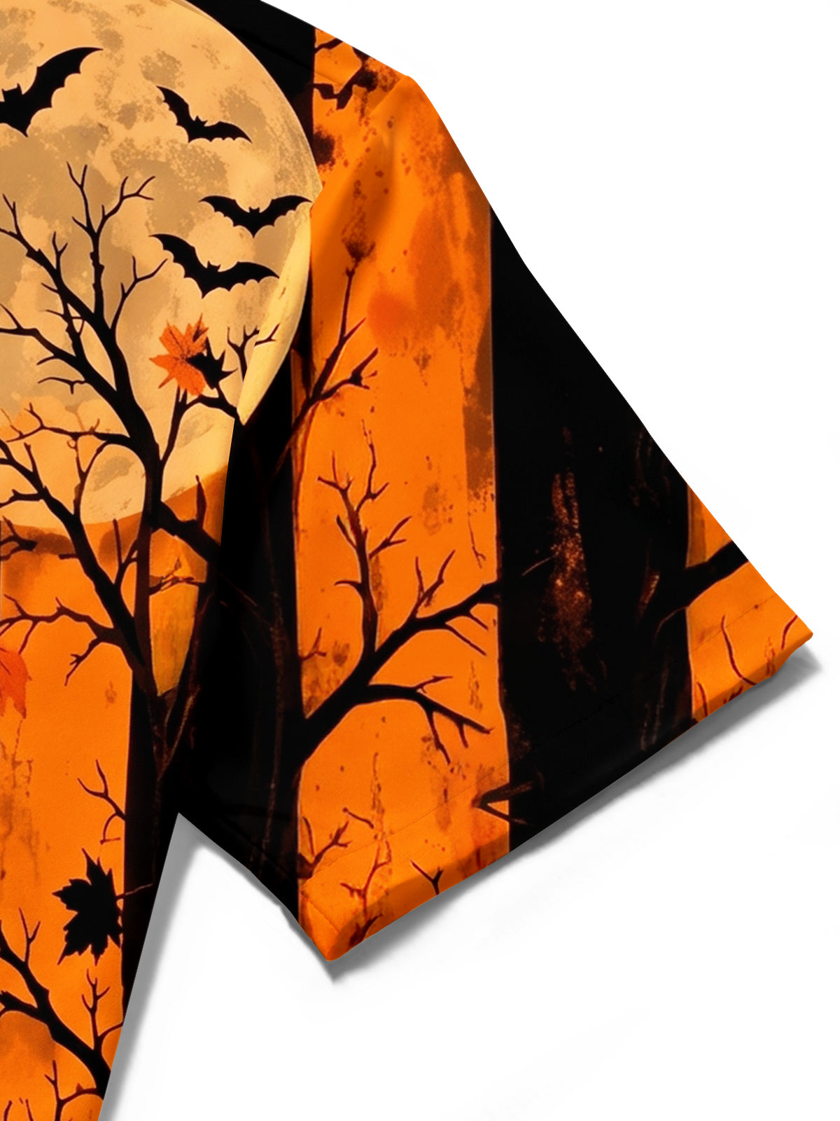 Oceanlyte Men's Black Cat And Halloween Moon With Bats Print Short Sleeve Shirt with Chest Pocket