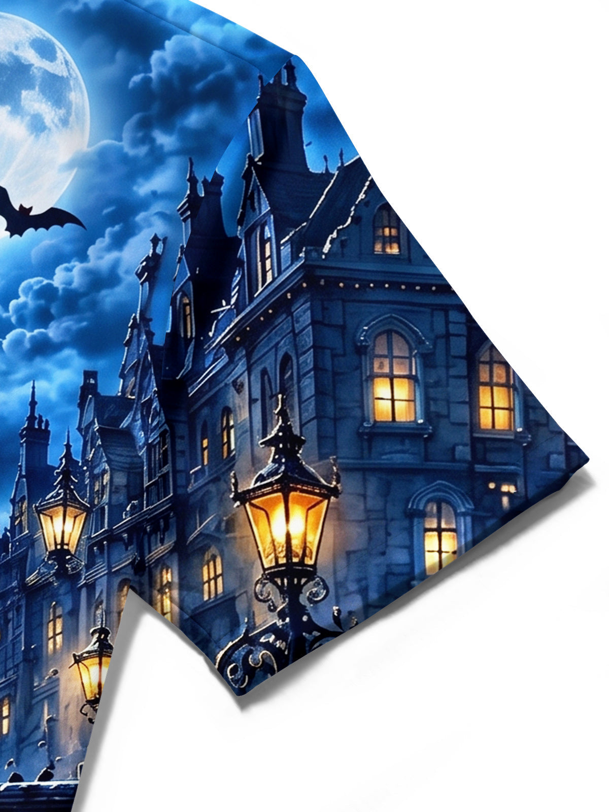 Oceanlyte Men's Short Sleeve Shirt - Halloween Black Panther On Bridge With Moon And Bats Print with Chest Pocket