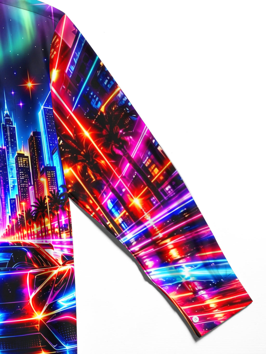 Oceanlyte Men's Graphic Neon Sports Car And City Skyline Print Long Sleeve Shirt with Chest Pocket
