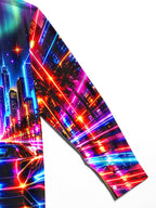 Oceanlyte Men's Graphic Neon Sports Car And City Skyline Print Long Sleeve Shirt with Chest Pocket