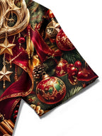 Oceanlyte Men's Hawaiian Christmas Elk And Ornaments Print Short Sleeve Shirt with Chest Pocket