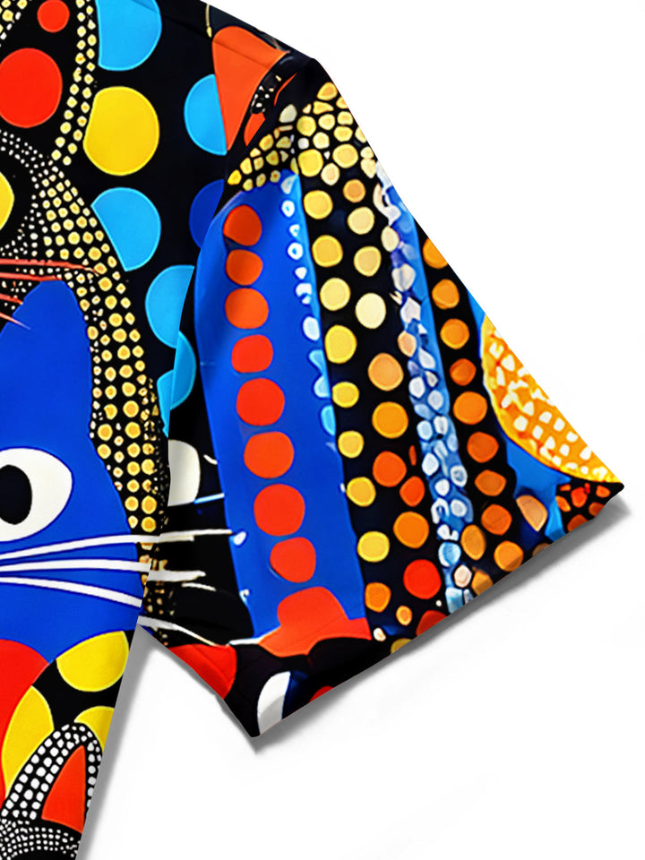 Oceanlyte Men's Hawaiian Colorful Cat Faces Print Short Sleeve Shirt with Chest Pocket