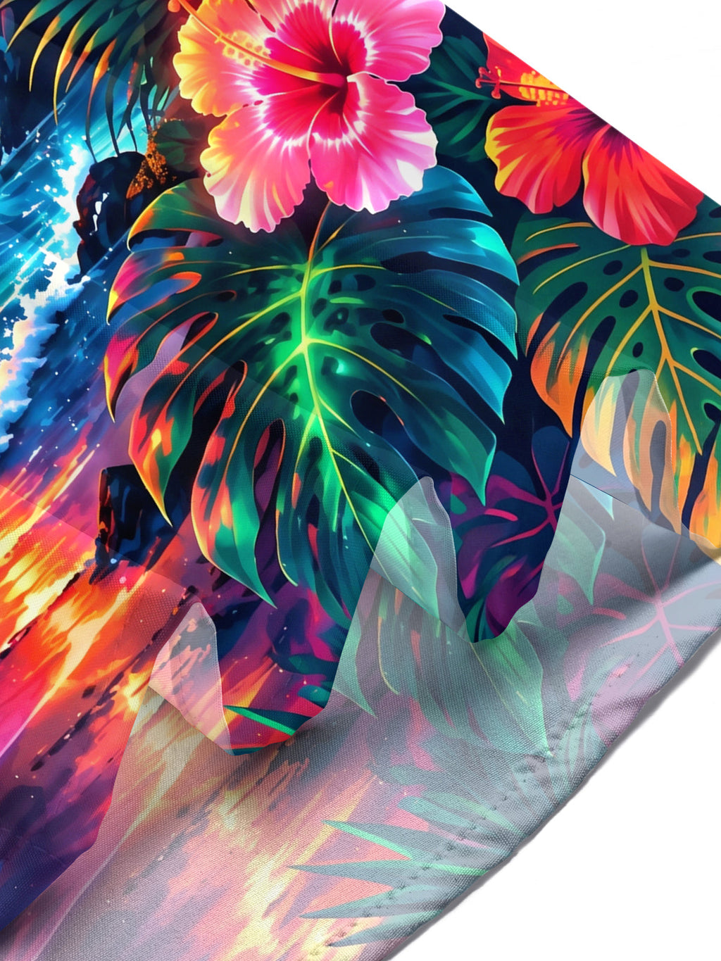 Oceanlyte Men's Palm Tree And Sunset Beach Scene Print Short Sleeve Shirt with Chest Pocket