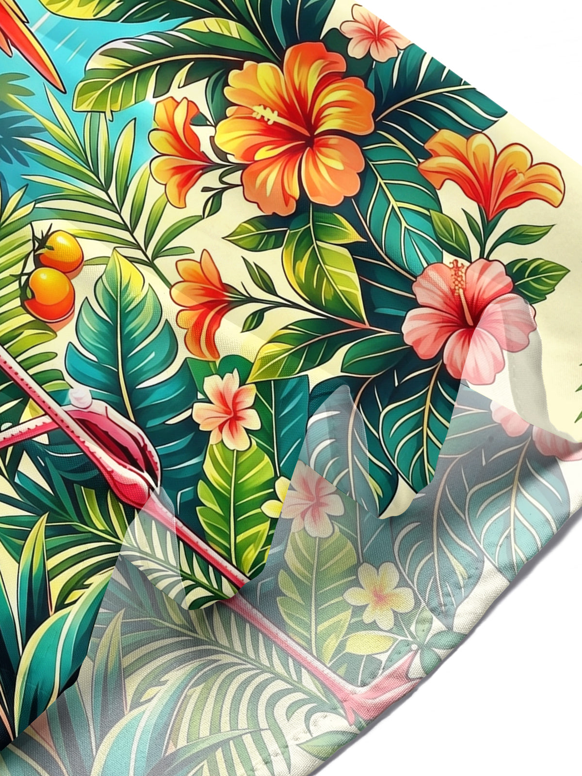 Oceanlyte Men's Short Sleeve Shirt - Flamingo And Parrot With Tropical Plants Print with Chest Pocket