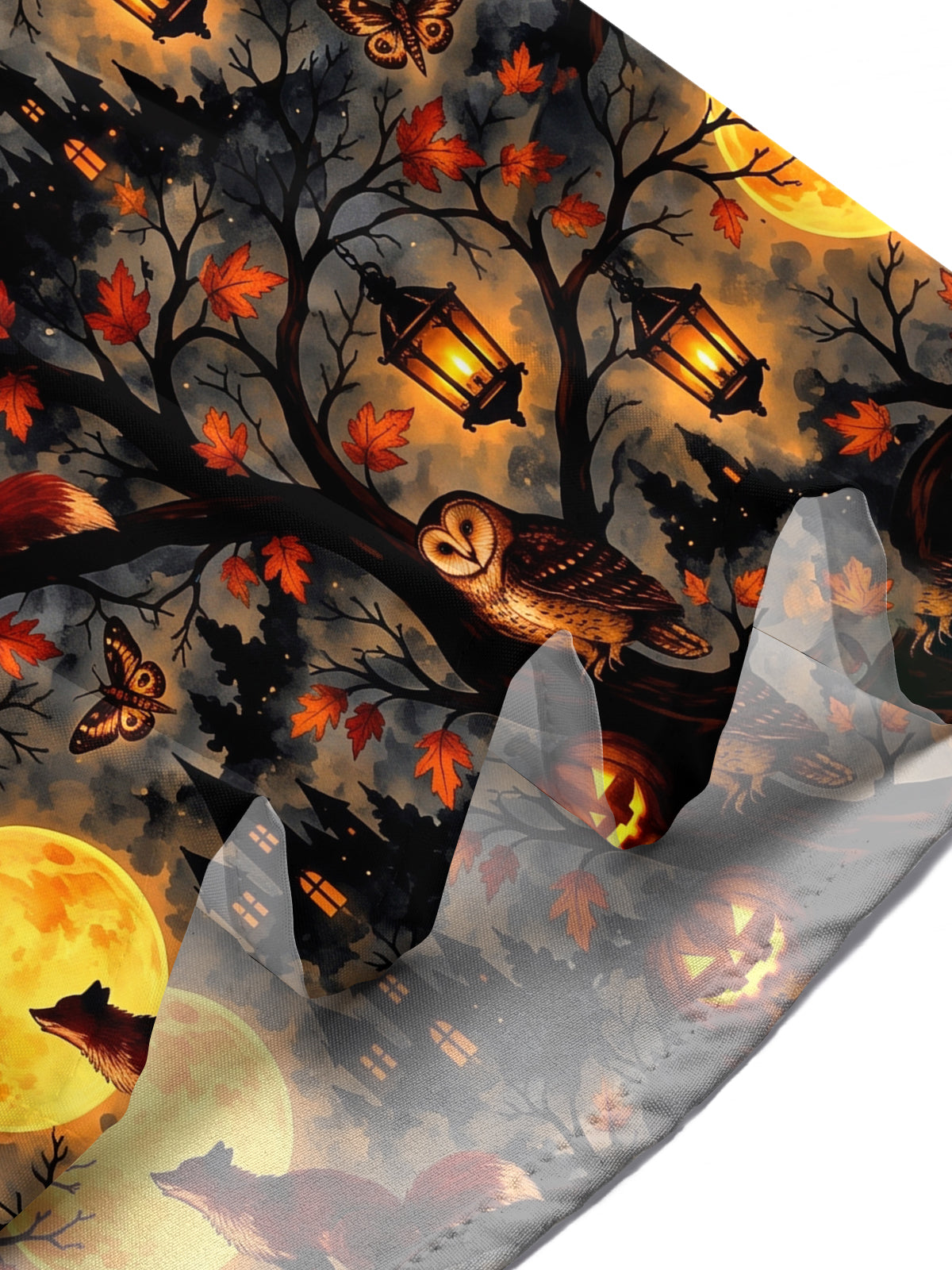 Oceanlyte Men's Short Sleeve Shirt - Halloween Foxes And Owls In Moonlit Forest Print with Chest Pocket