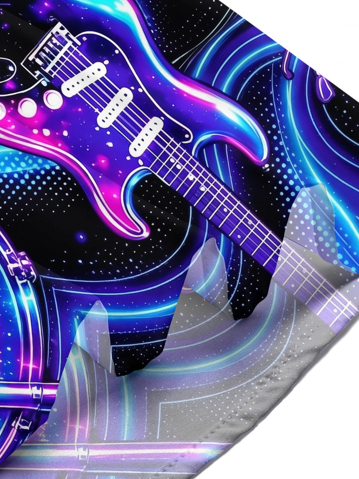 Oceanlyte Men's Graphic Neon Electric Guitar Print Short Sleeve Shirt with Chest Pocket