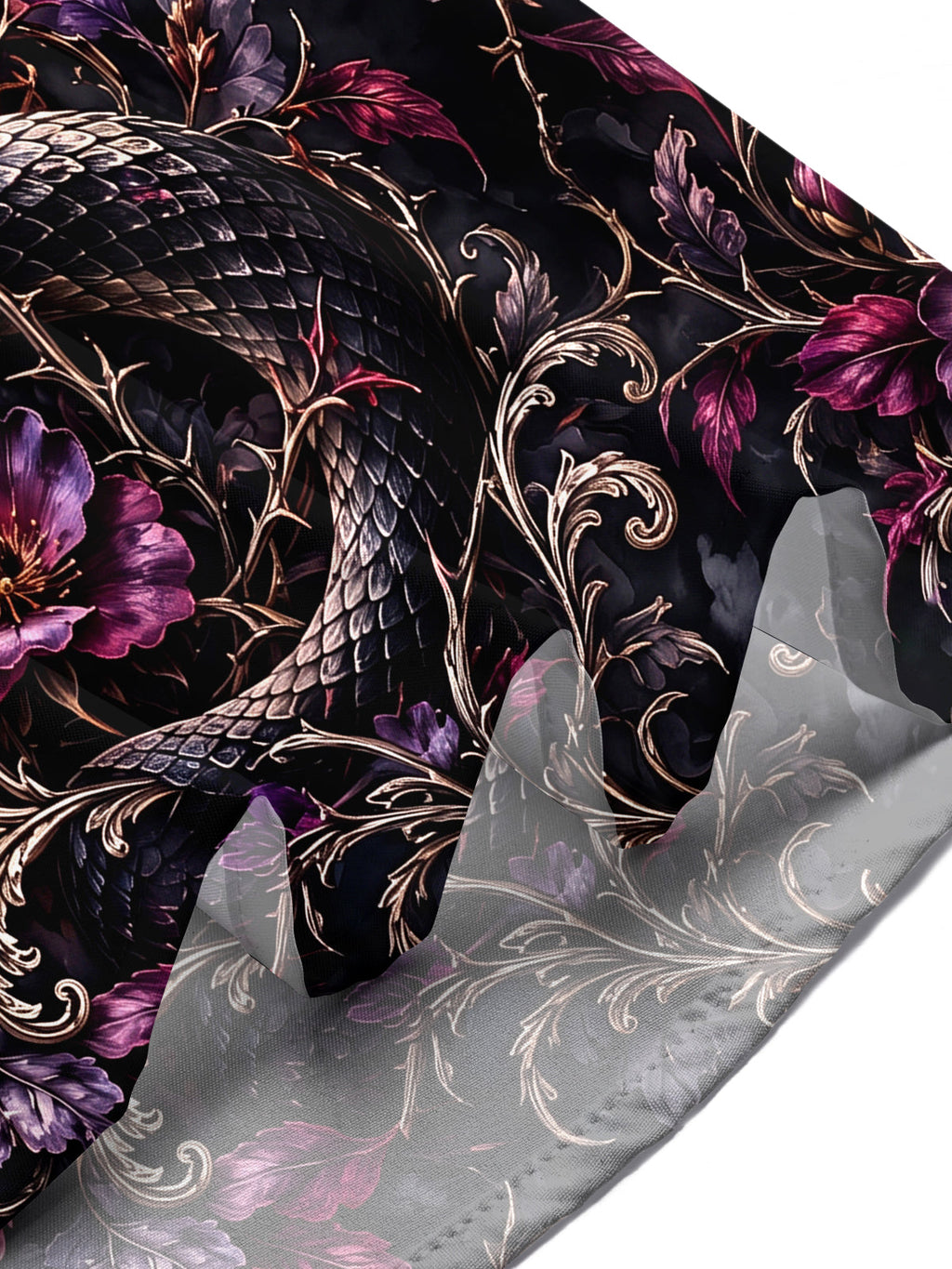 Oceanlyte Men's Dark Snake And Purple Flowers With Moon Print Short Sleeve Shirt with Chest Pocket