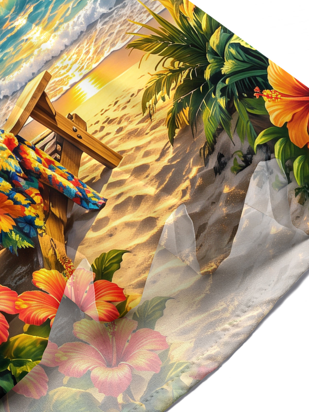 Oceanlyte Men's Short Sleeve Shirt - Beach Sunset Scenery With Palm Trees And Hibiscus Flowers Print with Chest Pocket