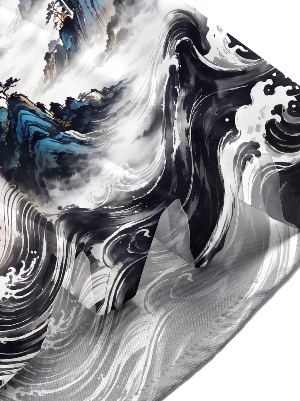 Oceanlyte Men's Short Sleeve Shirt - Ink Dragon And Moonlit Mountain Landscape Print with Chest Pocket