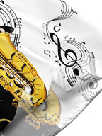 Oceanlyte Men's Hawaiian Saxophone Print Musical Notes Print Short Sleeve Shirt with Chest Pocket